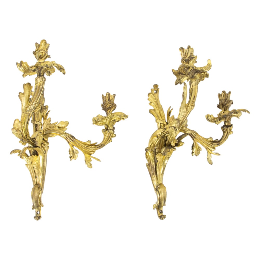 A pair of Louis XV style gilt bronze two-light bras de lumiere (1 of 4)