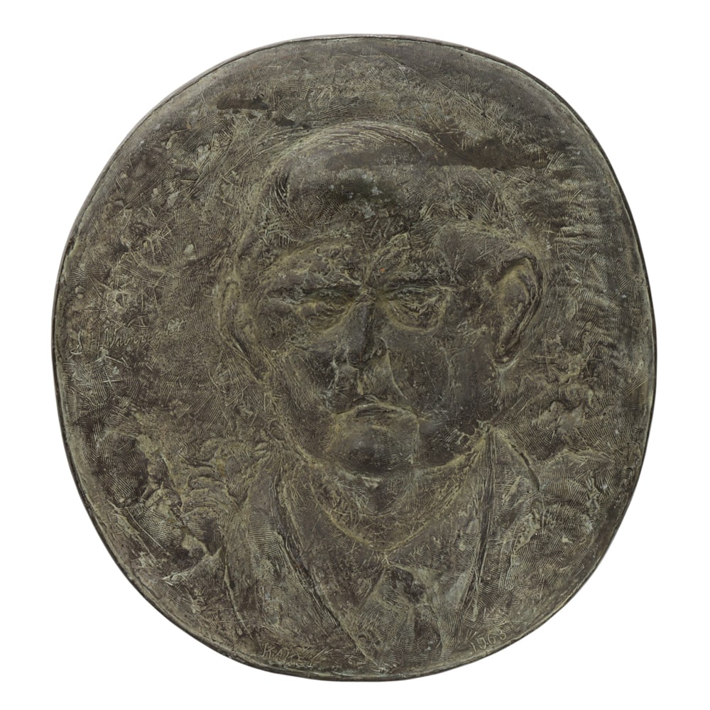 A Japanese painted bronze relief portrait of S.H. Wainwright: A Japanese painted bronze relief portrait of S.H. Wainwright, signed Kakei, 23.5"dia. Note: Dr. Samuel Hayman Wainwright (1863?1939) was a prominent American Methodist missionary, physician, and