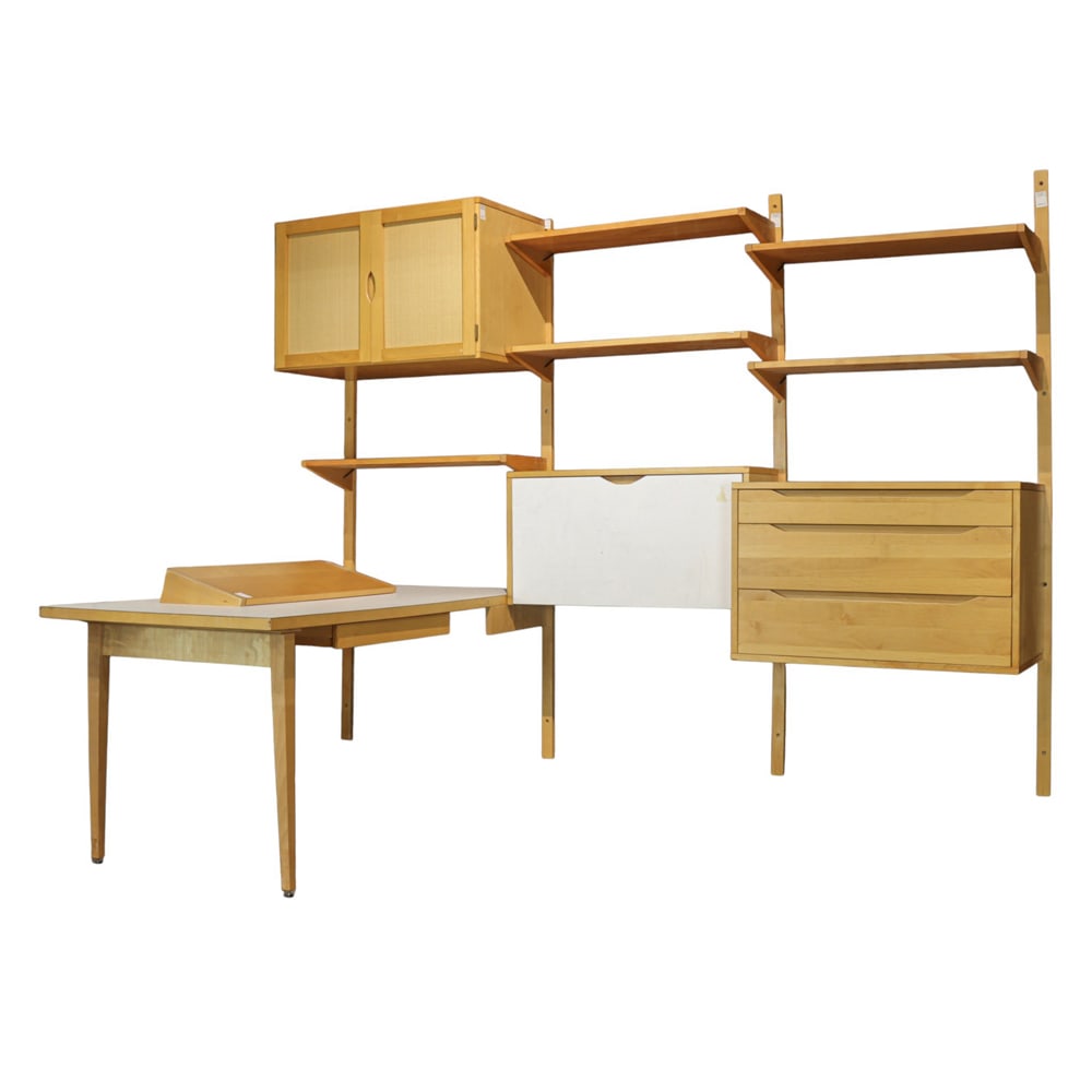 A Mid Century style modular blonde wood wall unit (1 of 4)