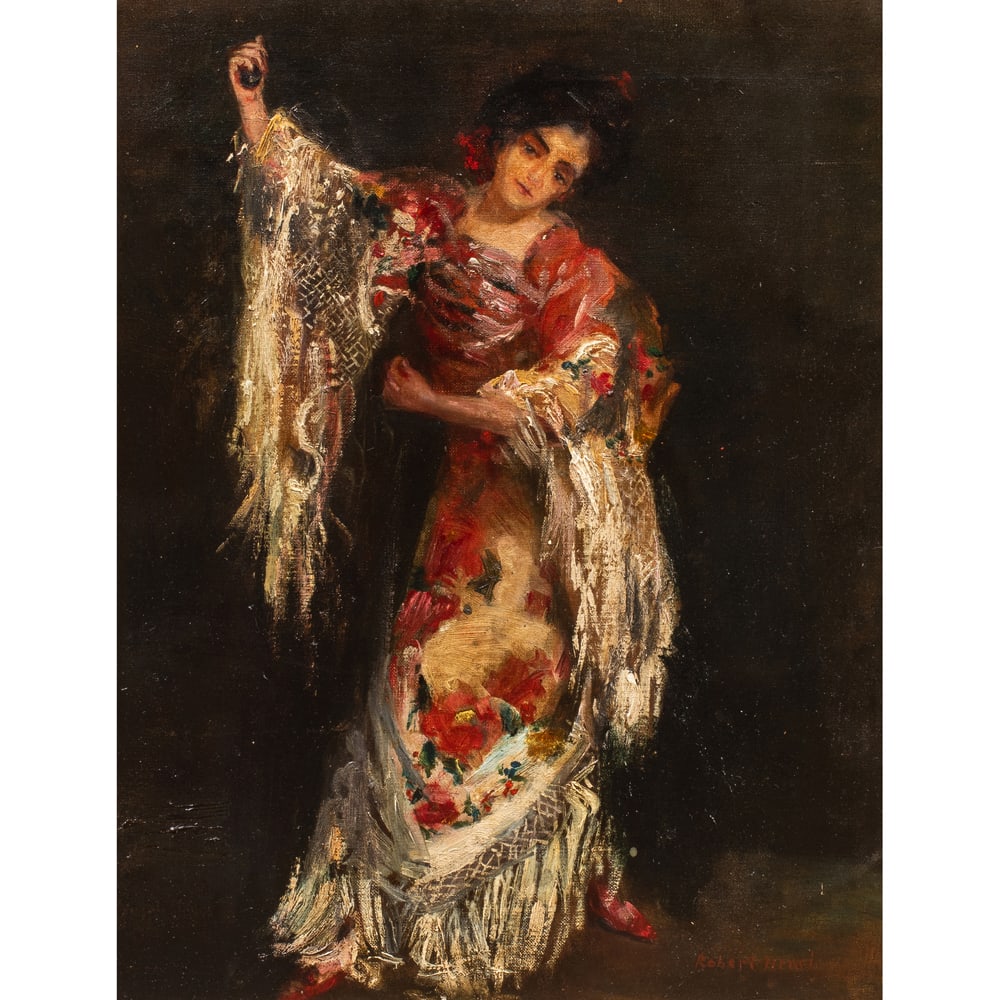 Painting, Attributed to Robert Henri: Attributed to Robert Henri (American, 1865-1929), Flamenco Dancer, oil on canvas, signed lower right, canvas: 18"h x 14"w, overall (with frame): 25"h x 21"w