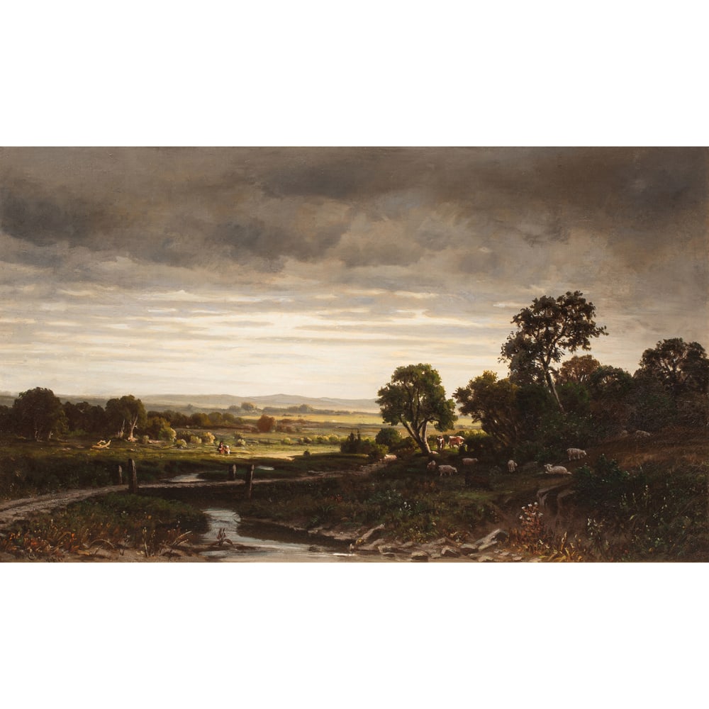 Painting, William Lewis Marple: William Lewis Marple (American, 1827?1910), "Rutherford Hill," oil on canvas, signed lower left, canvas: 30"h x 50"w, overall (with period frame): 45.5"h x 65.5"w