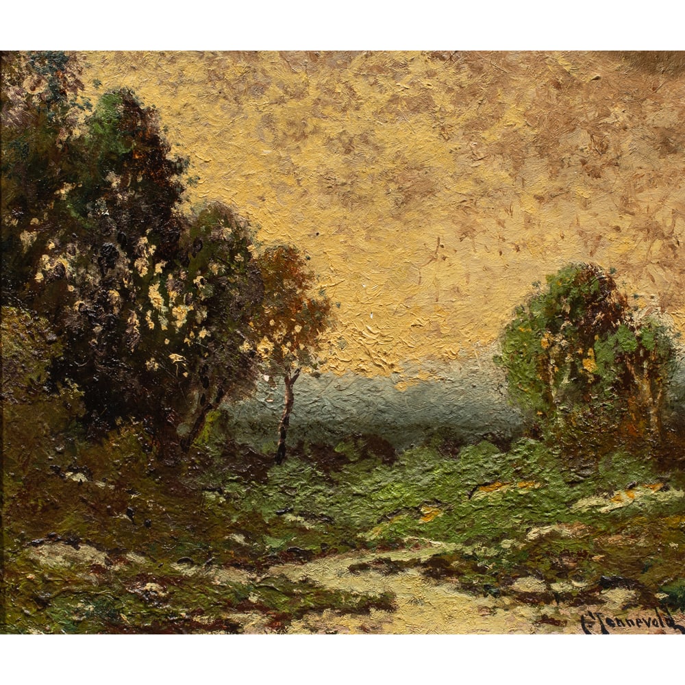 Painting, Carl Jonnevald: Carl Jonnevald (American, 1856-1955), California Landscape, oil on board, signed lower right, board: 12"h x 14"w, overall (with frame): 15.5"h x 17"w
