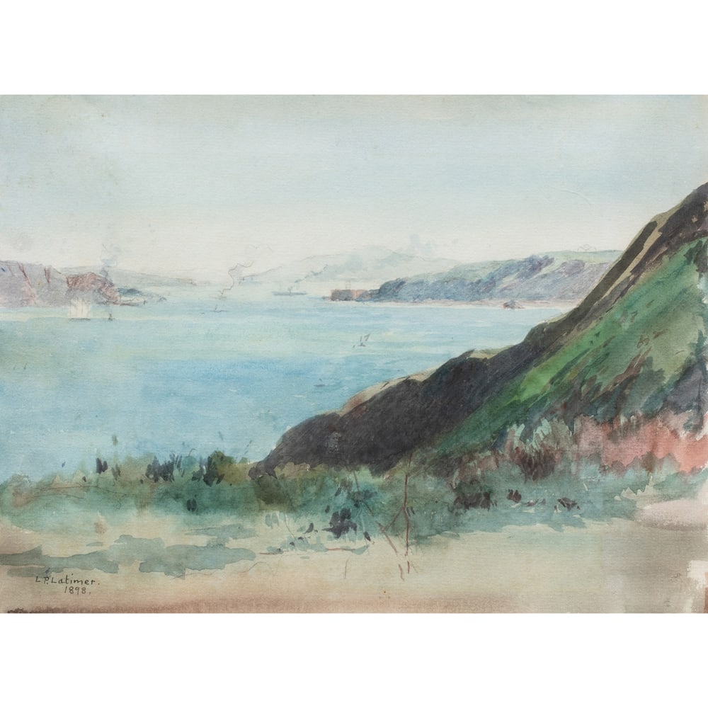Watercolor, Lorenzo Palmer Latimer: Lorenzo Palmer Latimer (American, 1857-1941), Untitled (Bay View), 1898, watercolor, sheet: 9"h x 11.5"w, overall (with frame): 15"h x 17.5"w