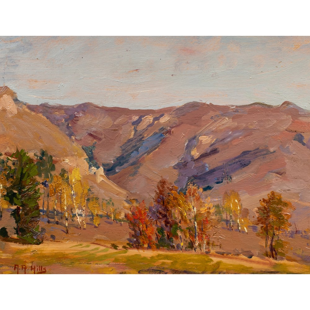 Painting, Anna Althea Hills: Anna Althea Hills (American, 1882-1930), Untitled (Autumn in the Foothills), oil on board, signed lower left, board: 11"h x 14"w, overall (with frame): 16"h x 19"w