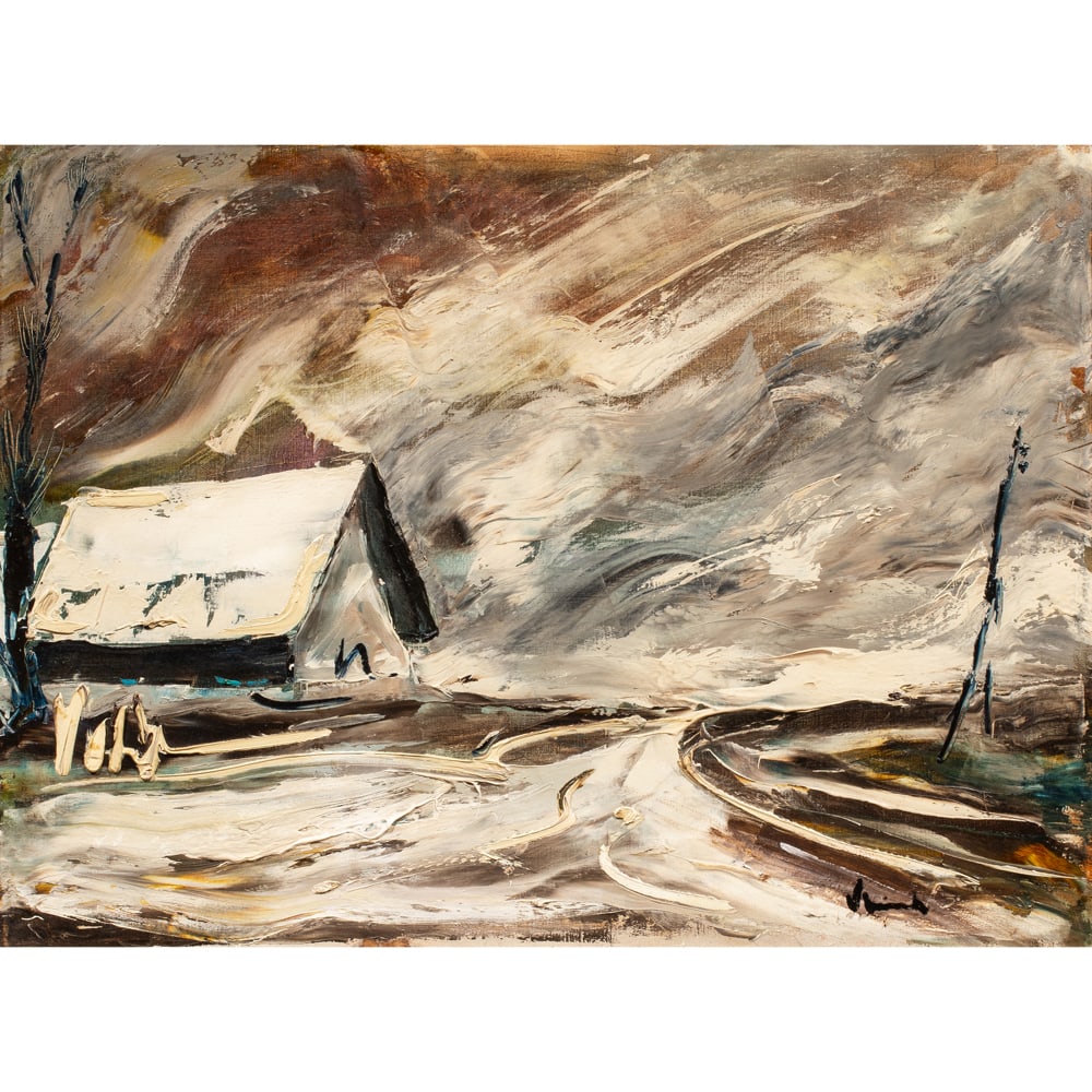 Painting, Attributed to Maurice de Vlaminck: Attributed to Maurice de Vlaminck (French, 1876-1958), Untitled (Winter Farm Scene), oil on canvas, bears signature lower right, canvas: 20"h x 26.5"w, overall (with frame): 27.5"h x 34"w