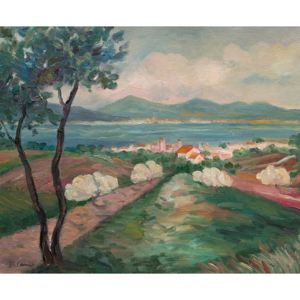 Painting, Blanche Camus: Blanche Camus (French, 1884-1968), Untitled (View of the Sea), oil on canvas board, signed lower right, board: 20"h x 24"w, overall (with frame): 27"h x 31.25"w