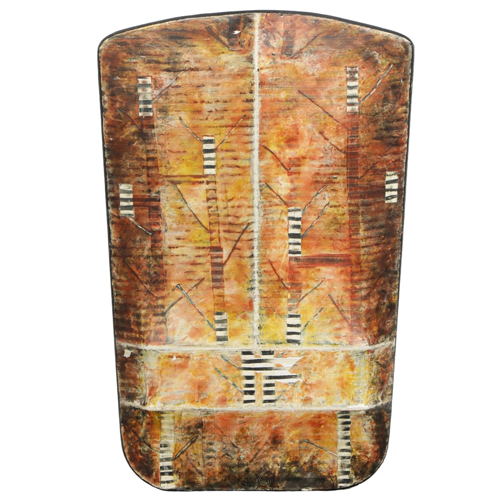 Painting, Victor Guadalajara: Victor Guadalajara (Mexican, b. 1965), "Viaje en Klee," 2001, oil and encaustic on canvas over shaped support, signed, dated, titled and inscribed 'Mexico' on verso, overall (canvas): 31.5"h 21"w x