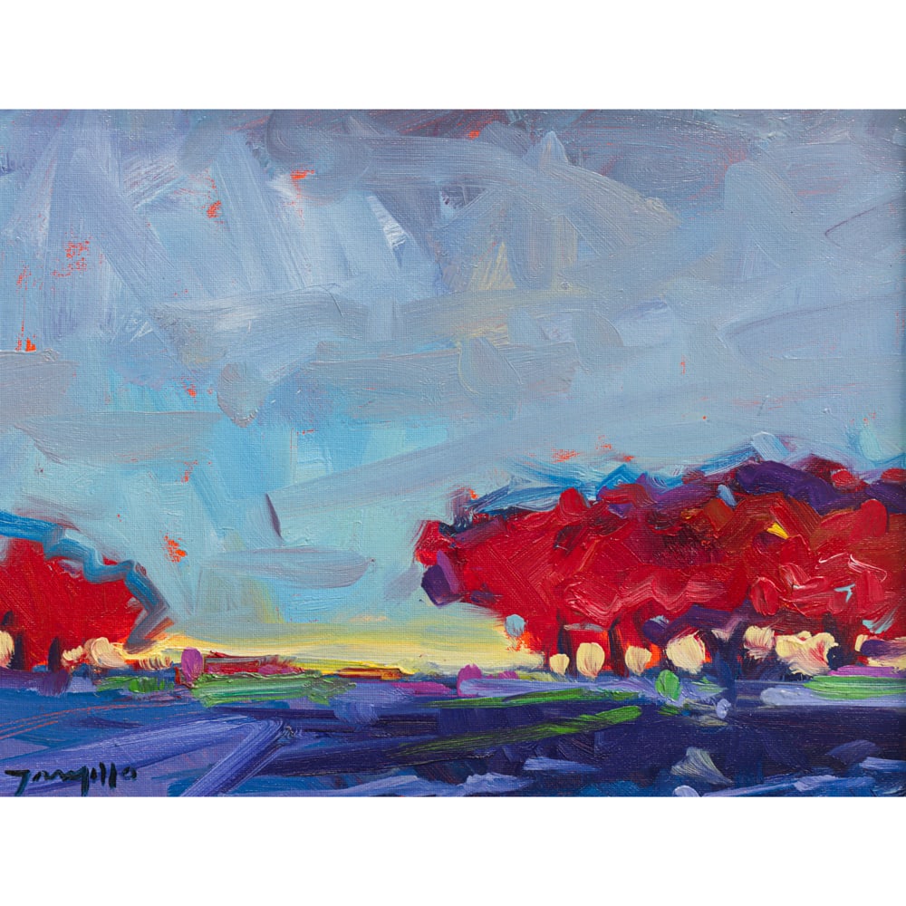 Painting, Jose Trujillo: Jose Trujillo (American, b. 1982), "Blessed Field," 2014, oil on canvas board, signed lower left and signed, titled and dated verso, canvas board: 11"h x 14"w, overall (with frame): 16.25"h x 19.25"w