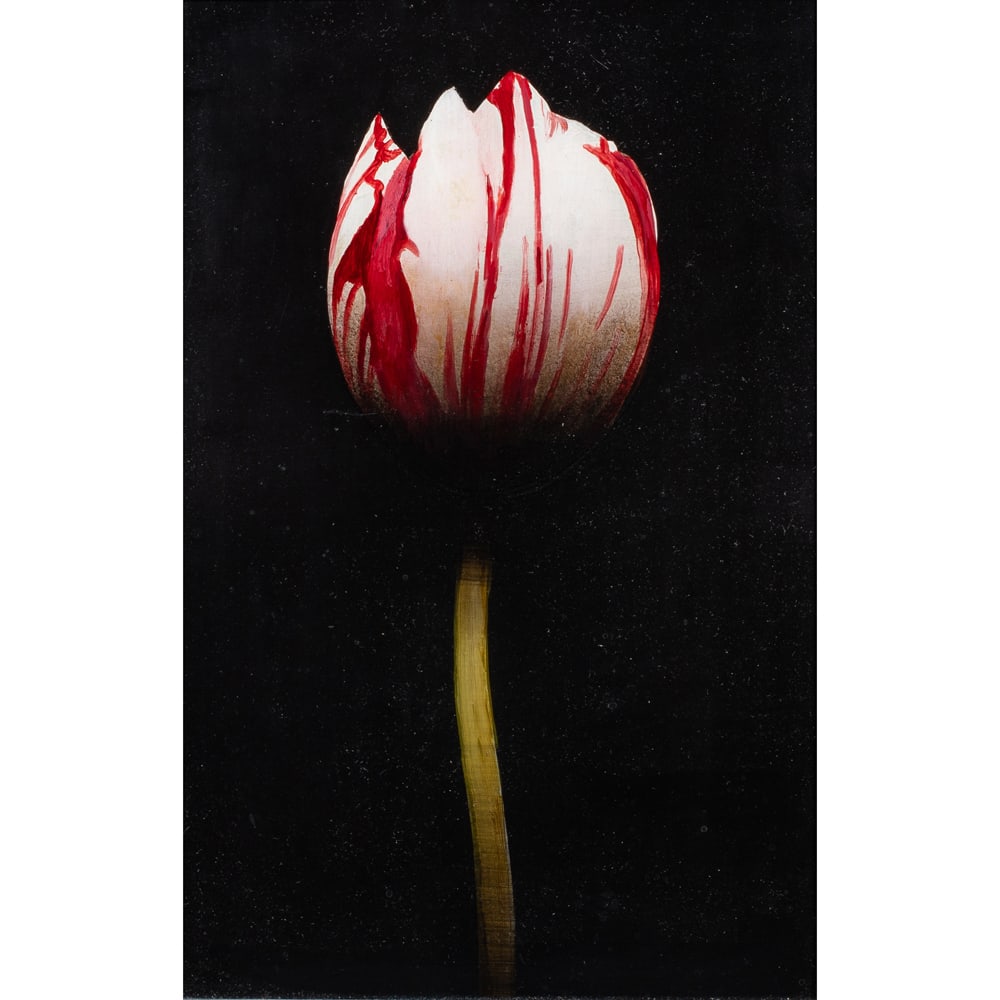 Painting, Michael Gregory: Michael Gregory (American, b. 1955), Untitled (Tulip), 2001, oil on wood panel, signed and dated verso, gallery label (Gail Severn Gallery, Ketchum, ID) affixed verso, panel: 12"h x 8"w, overall