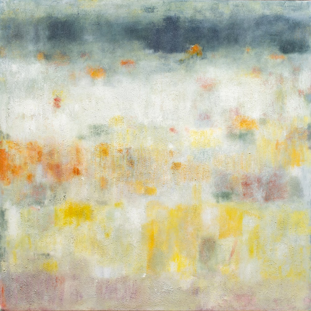 Painting, Charlotte Bernstrom: Charlotte Bernstrom (Swedish/American, 20th/21st century), "April Showers," 2012, acrylic on canvas, signed, titled and dated verso, canvas: 48"h x 48"w, overall (with frame): 49.5"h x 49.5"w