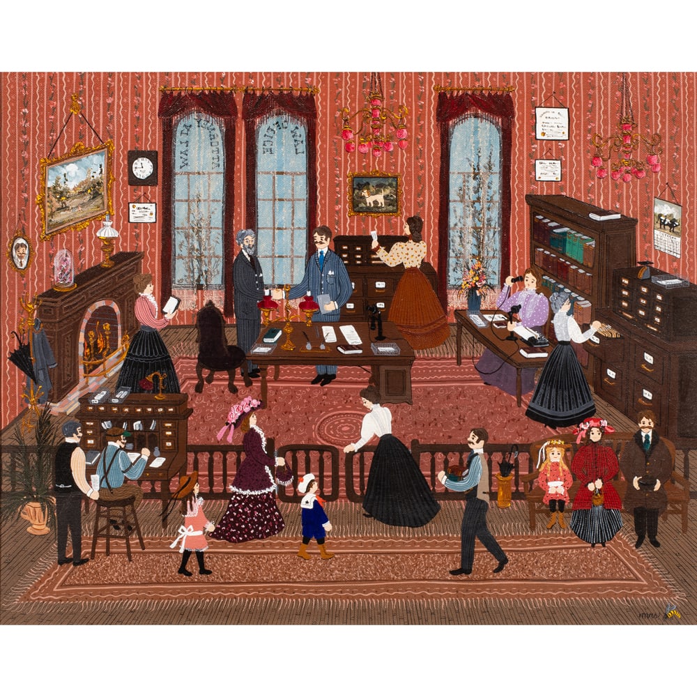 Painting, Mrs. B (Mary Ann Rugh Baker): Mrs. B (Mary Ann Rugh Baker) (American, 20th century), "The Victorian Law Office," oil on canvas, signed lower right, signed and titled verso, canvas: 16"h x 20"w, overall (with frame): 21"h x 25"w