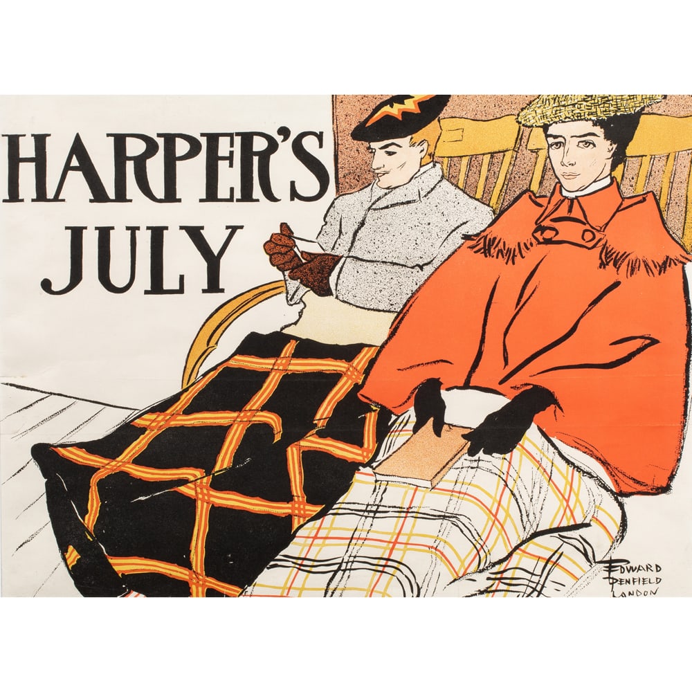 Print, Edward Penfield: Edward Penfield (American, 1866-1925), "Harper's July," 1897, lithograph, sight: 13.5"h x 18.5"w, overall (with frame): 19.5"h x 24.5"w