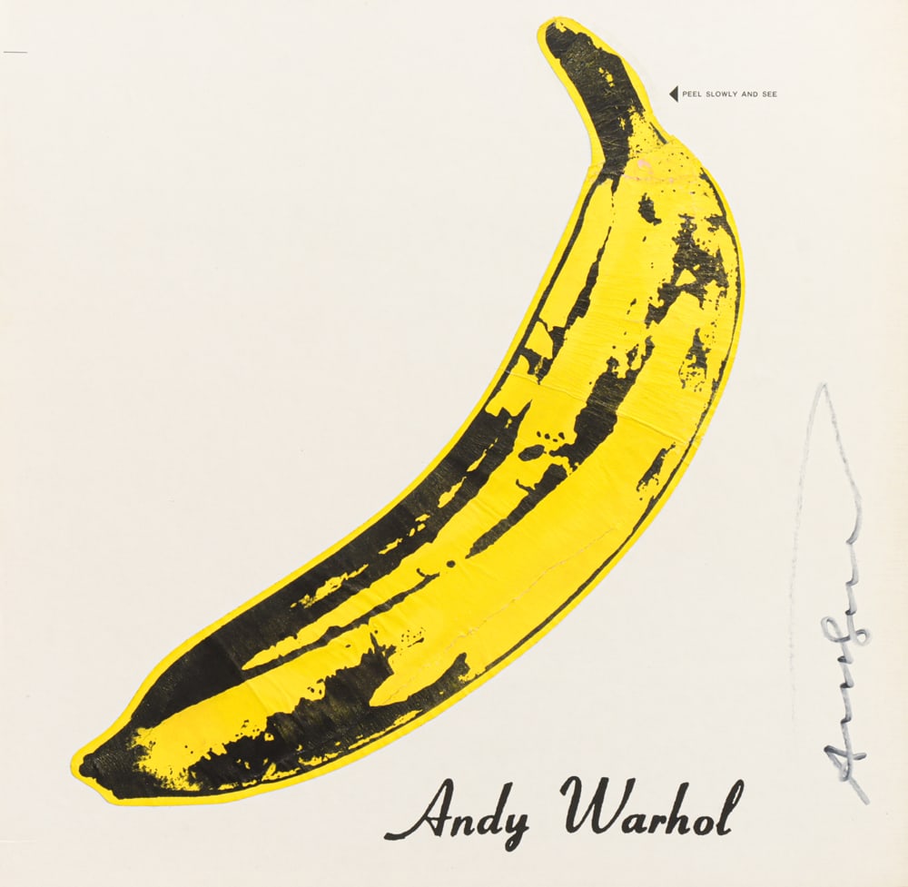 Printed Cover and Album, Andy Warhol: Andy Warhol (American, 1928-1987), "The Velvet Underground and Nico" album, featuring the "Unpeeled Banana," 1966, signed in pen along right margin, published by Verve/Metro-Goldwyn-Mayer, Inc.,