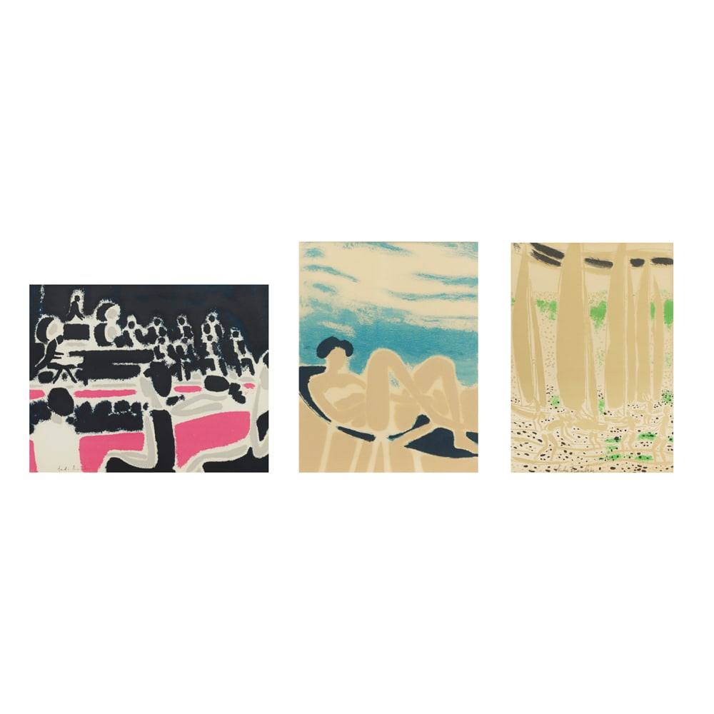 Prints, Andre Brasilier: (lot of 3) Andre Brasilier (French, b. 1929), "Petites Regates," "Woman Lying on the Beach," and Untitled, lithographs, each pencil signed, each inscribed verso, sight (for largest): 9"h x 7.25"w, ove