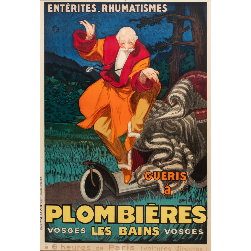Print, Jean d'Ylen: Jean d'Ylen (French, 1886-1938), "Plombieres," lithograph, sight: 41"h x 29"w, overall (with frame): 47.5"h x 35"w
