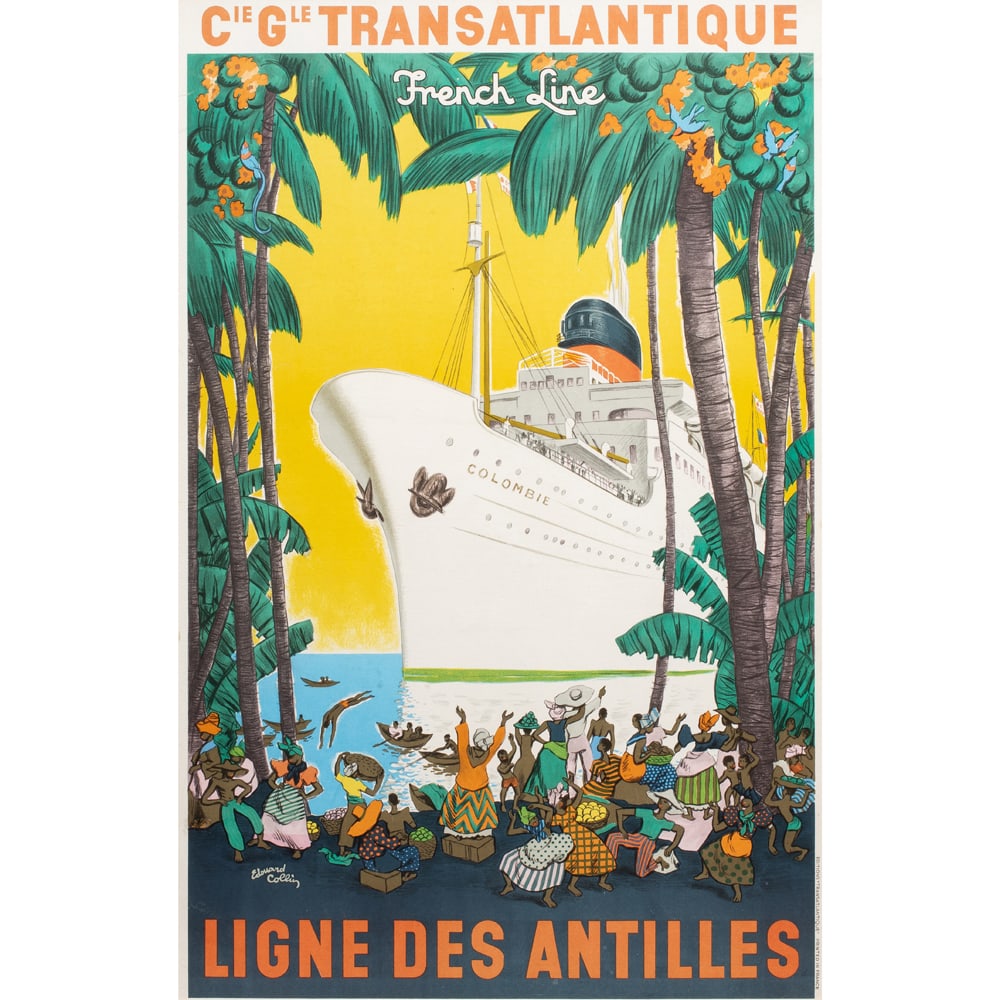 Print, Edouard Collin: Edouard Collin (French, 1906-1983), "Ligne des Antilles," lithograph, sight: 38"h x 24"w, overall (with frame): 50"h x 36"w