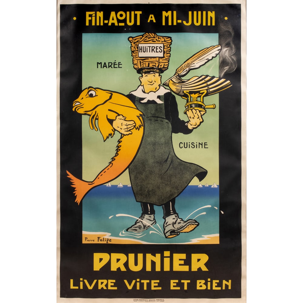 Print, Pierre Falize: Pierre Falize (French, 1876-1953), "Prunier" Poster, lithograph, printed by Daude Freres, sheet: 82"h x 52"w, overall (with frame): 86"h x 52"w