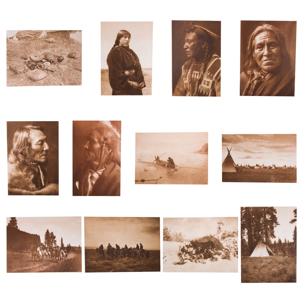 Photographs, Edward Sheriff Curtis: (lot of 12) Edward Sheriff Curtis (American, 1868-1952), Portraits and Landscapes, photogravures on silk tissue, largest sheet (unframed): 6.5"h x 8"w