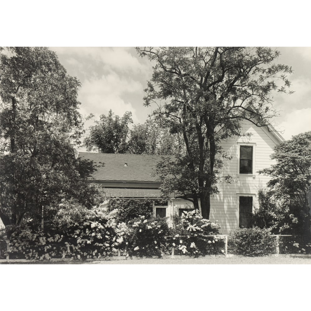 Photograph, Dorothea Lange: Dorothea Lange (American, 1895-1965), Unitiled (House with Flowers), gelatin silver print, unsigned, sheet (unframed): 9"h x 13"w. Provenance: Collection of Richard Osicka, former owner of General