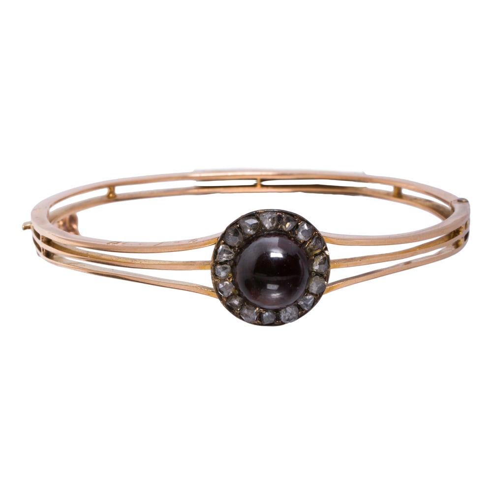 A Victorian garnet, diamond, and 14k gold bracelet (1 of 2)