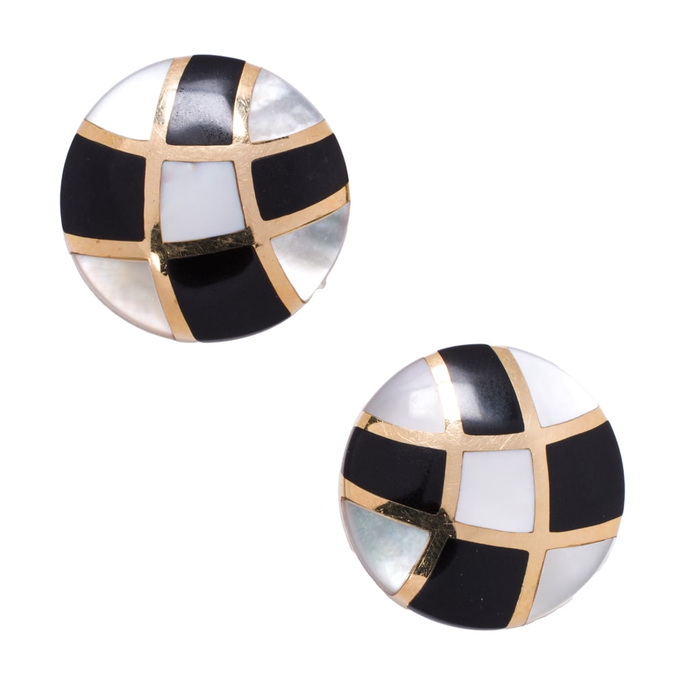A pair of onyx, mother-of-pearl, and 14k gold ear-clips (1 of 1)