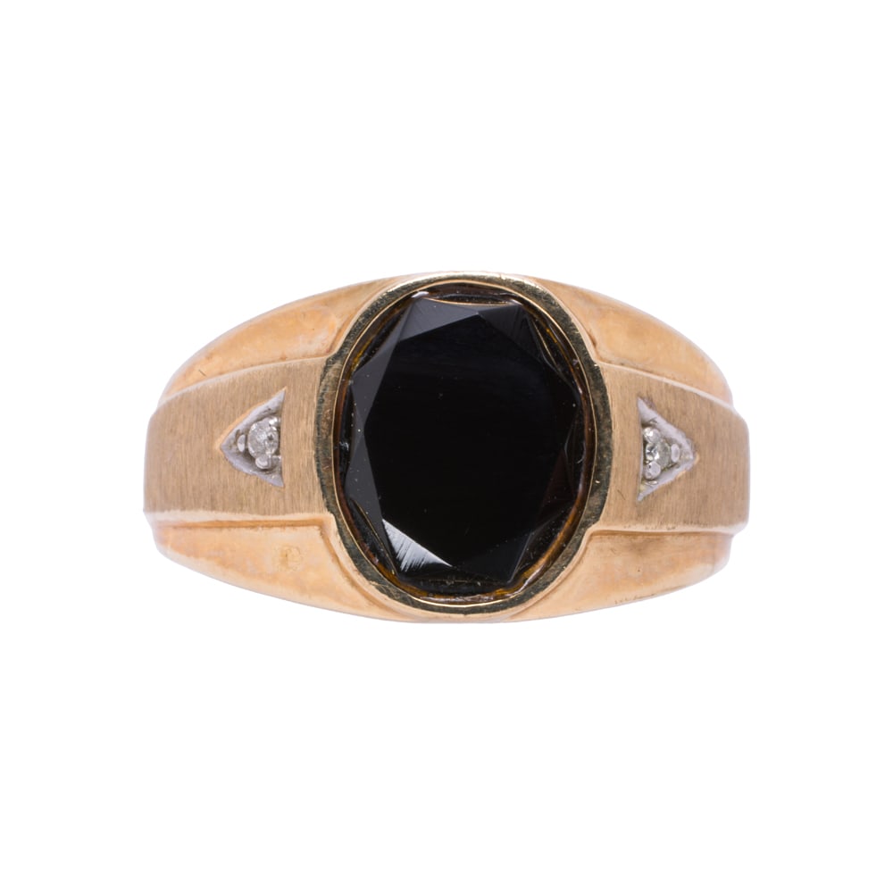 An onyx, diamond, and 10k gold ring (1 of 2)