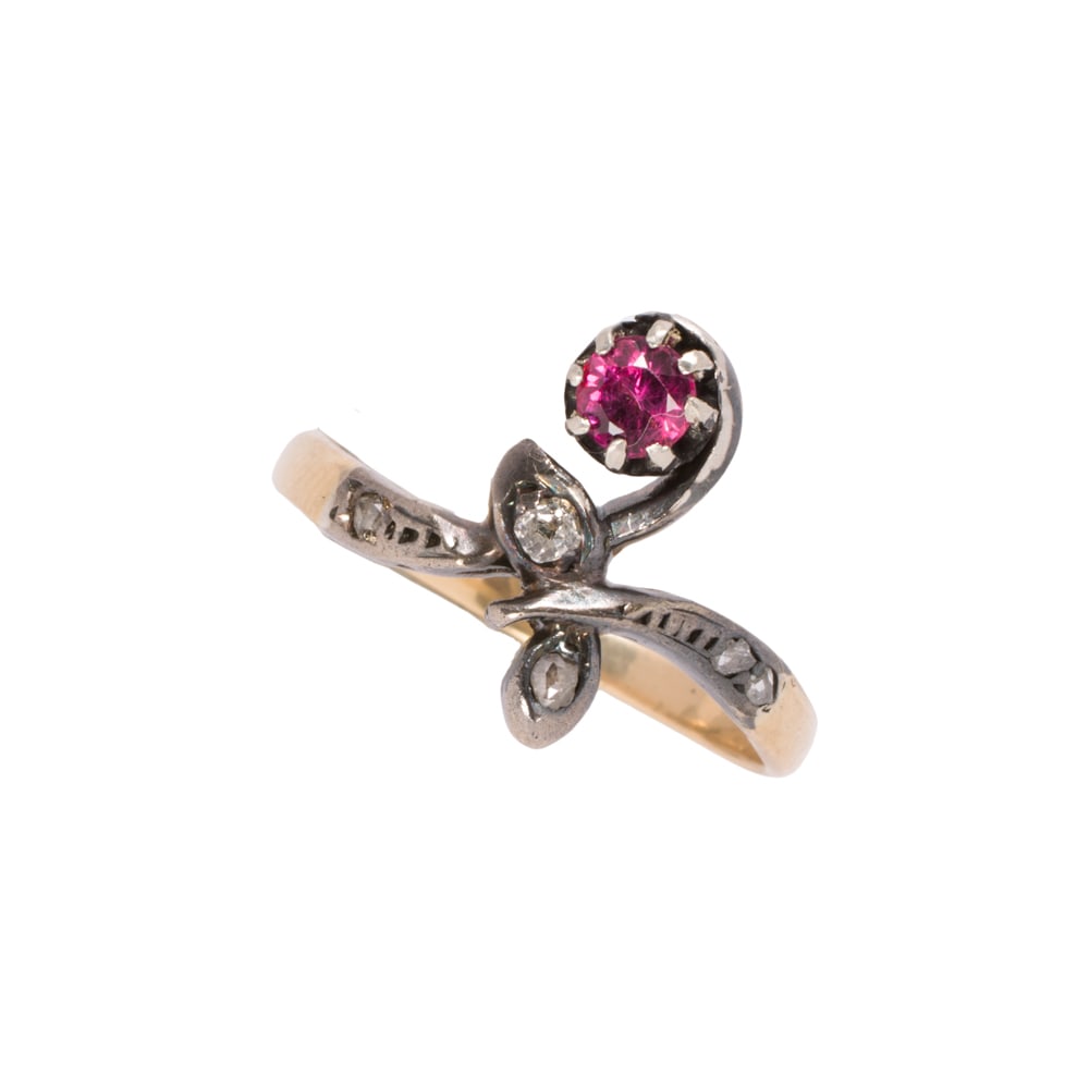 A ruby, diamond, and 14k gold snake ring - 2