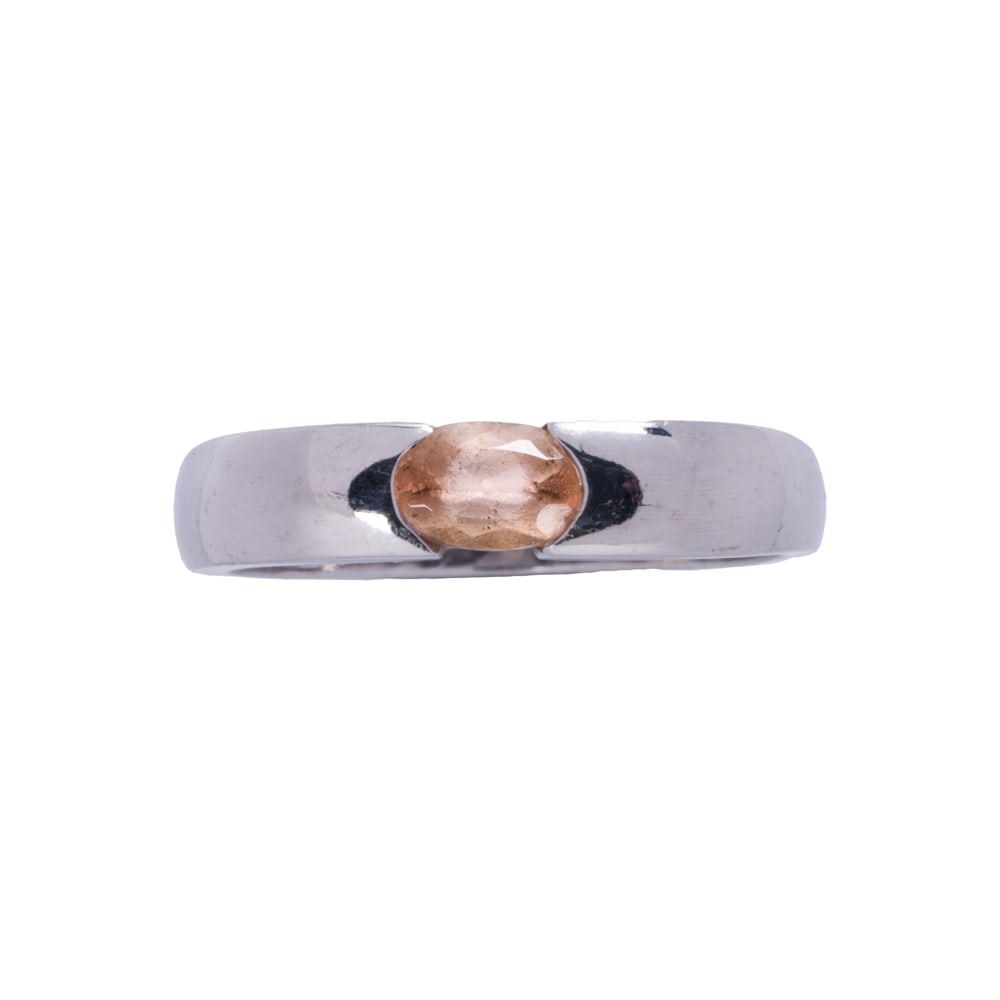 A spinel and 14k white gold ring: A spinel and 14k white gold ring Featuring an oval-cut pastel pink spinel weighing approximately 0.50 carat; size 9 1/4; 4.10 grams