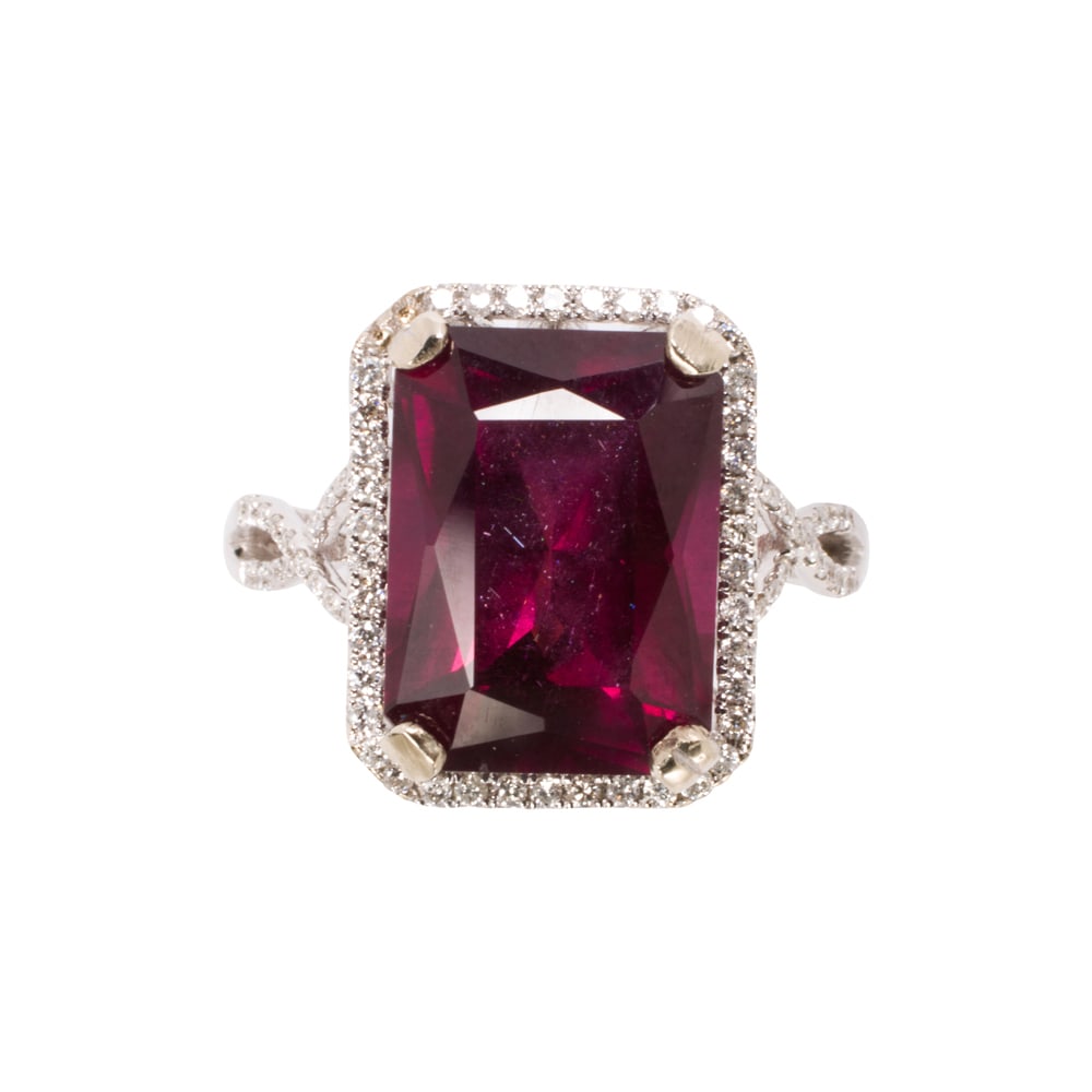 A rhodolite garnet, diamond and 14k white gold ring (1 of 2)