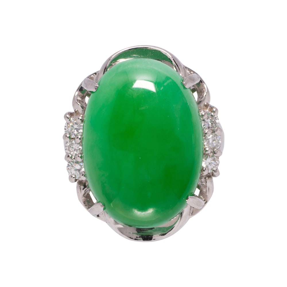 A jadeite jade, diamond and platinum ring (1 of 2)