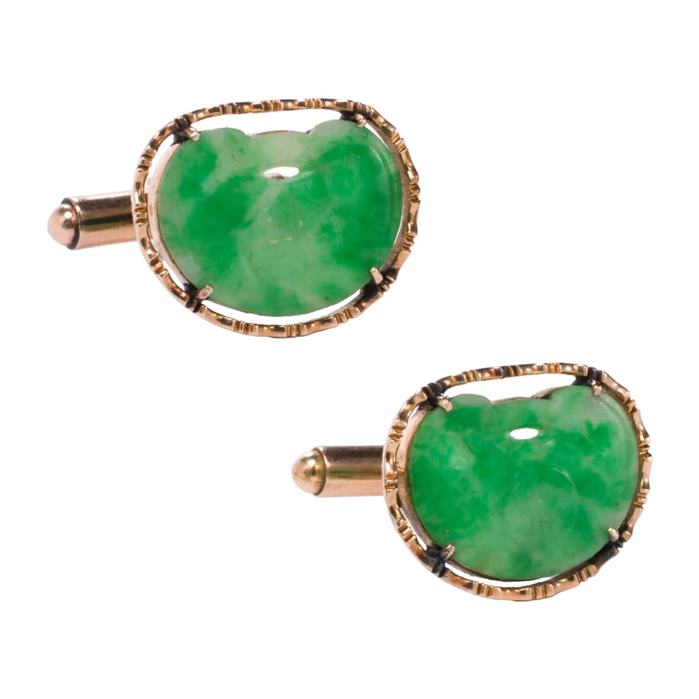 A pair of jade and 14k gold cufflinks (1 of 2)