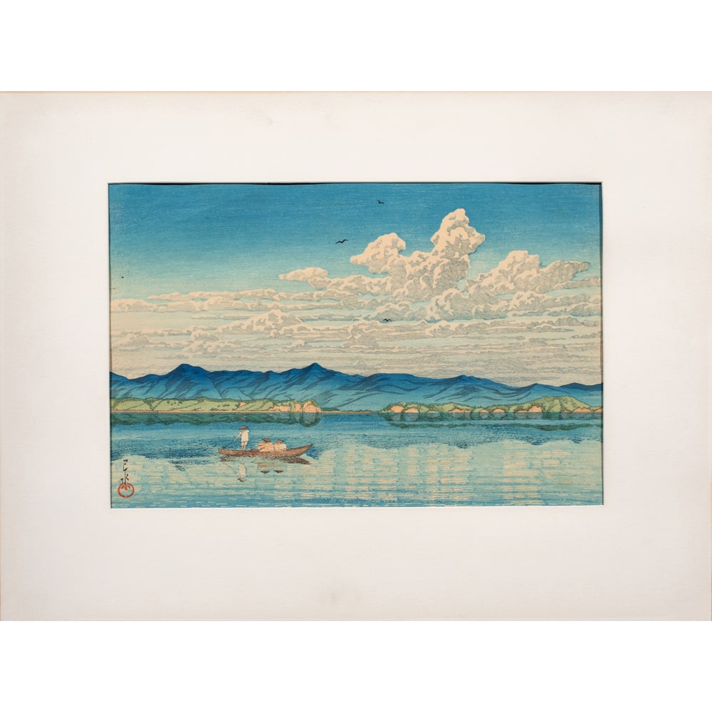 Kawase Hasui - Lake Hamana: Kawase Hasui - Lake Hamana. Woodblock print, 1931, from the Selection of Views of the Tokaido series, published by The S. Watanabe Color Print Co. with the Watanabe B-type seal; true first state with
