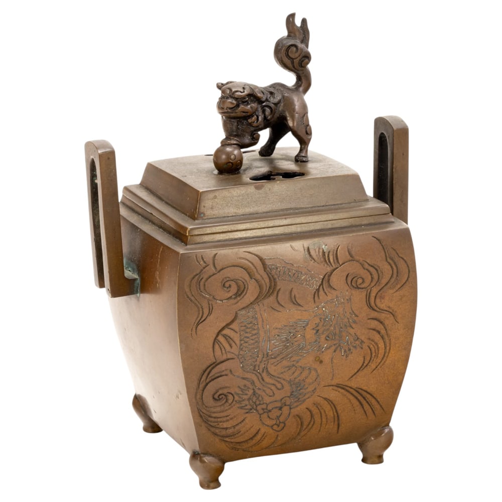 A Japanese bronze square form koro (1 of 4)