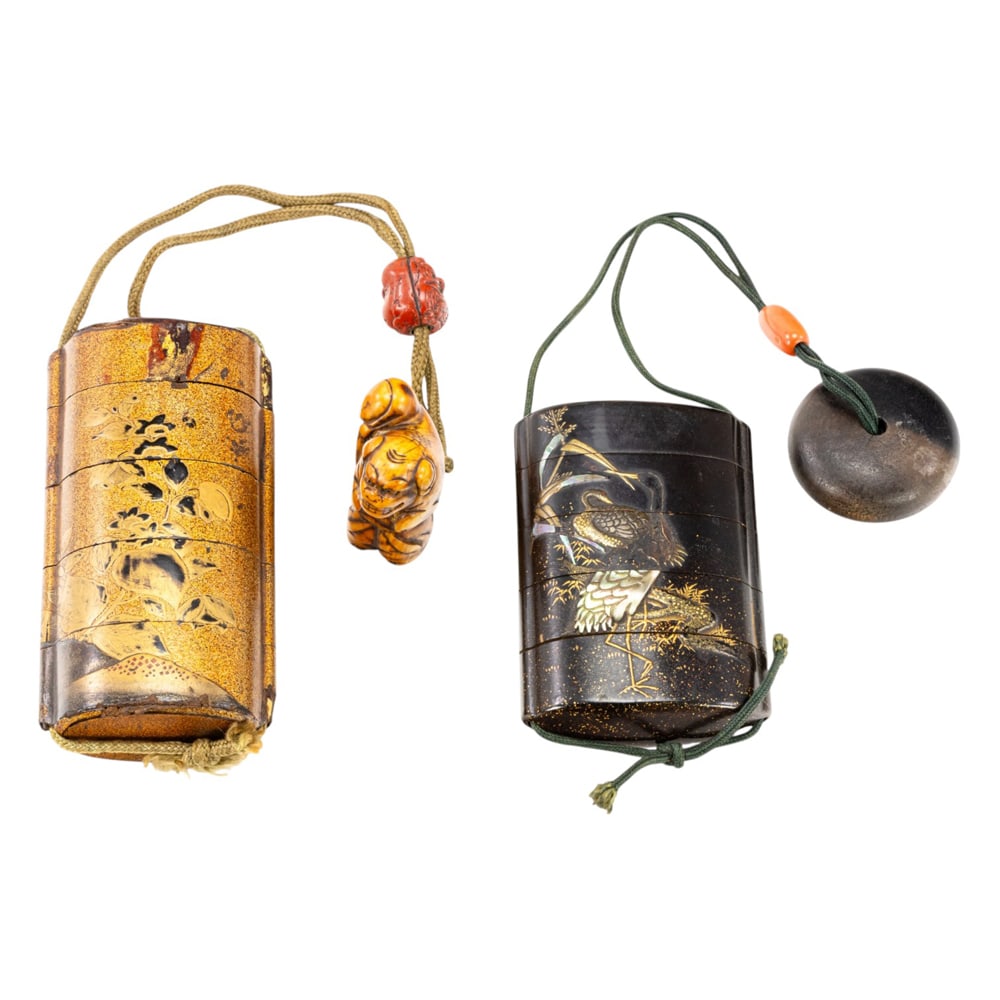 (lot of 2) Japanese lacquer four-case inro (stamp cases): (lot of 2) Japanese lacquer four-case inro (stamp cases). 19th century