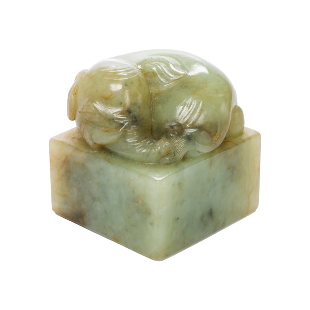 A Chinese celadon jade 'elephant' seal (1 of 3)