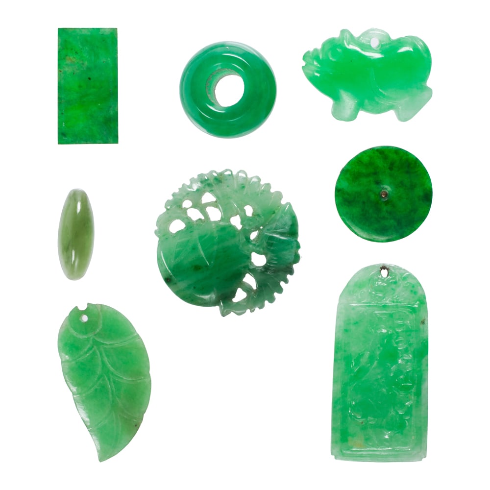 (lot of 9) Chinese green jadeite carvings