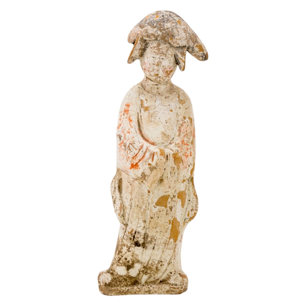 A Chinese pottery figure of court lady: A Chinese pottery figure of court lady. Tang dynasty, with Kotalla Laboratories certificate, 12.625" high. Provenance: purchased at Art Treasures Gallery, Hong Kong, May 1999.