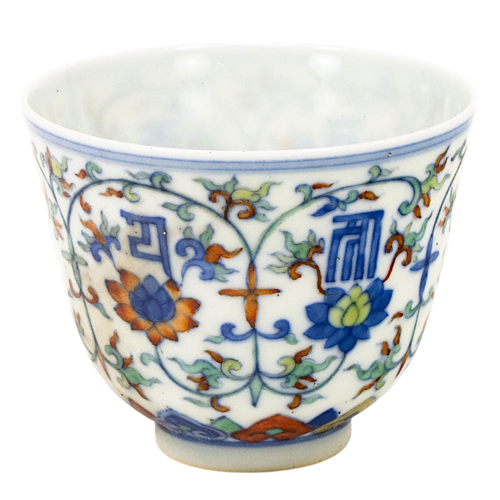 A Chinese doucai 'lotus' wine cup (1 of 3)