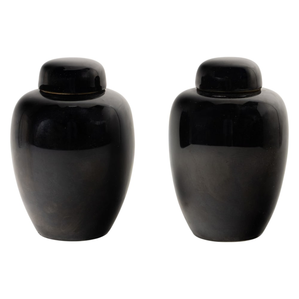 (lot of 2) Chinese mirror-black glazed covered jars (1 of 2)