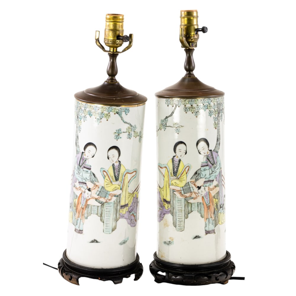 (lot of 2) Chinese famille rose hat stands as lamps (1 of 4)