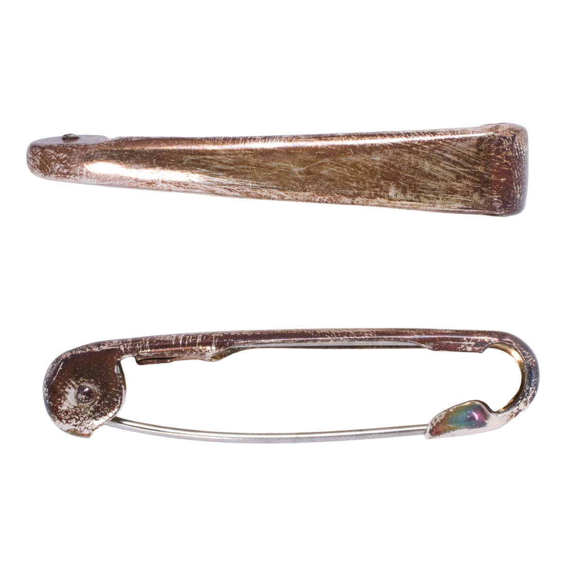 A pair of sterling silver diaper pins: A pair of sterling silver diaper pins length: 2 in; 9.90 grams; accompanied by original box and tag