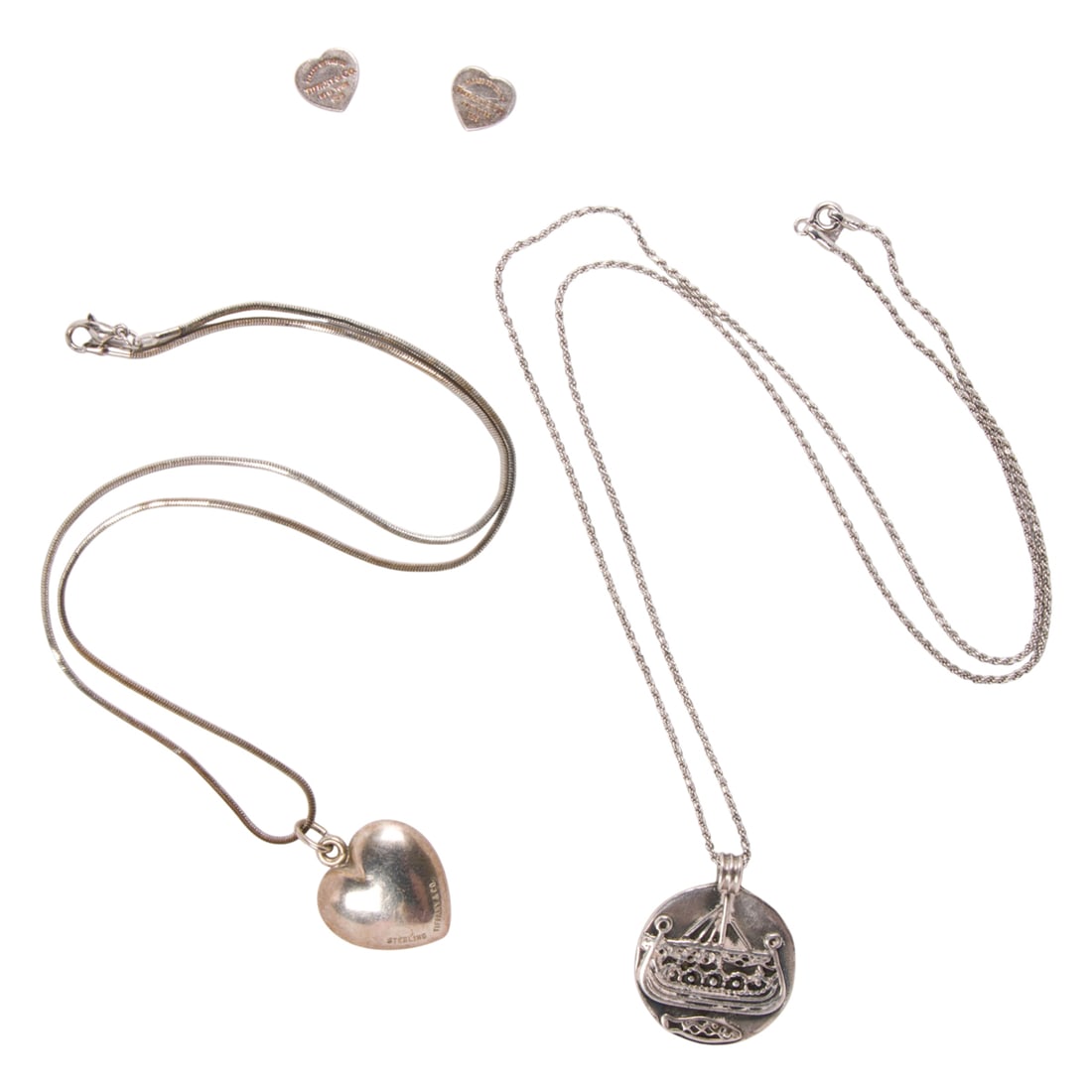 Two silver necklaces and pair of earrings including Tiffany & Co. (1 of 1)