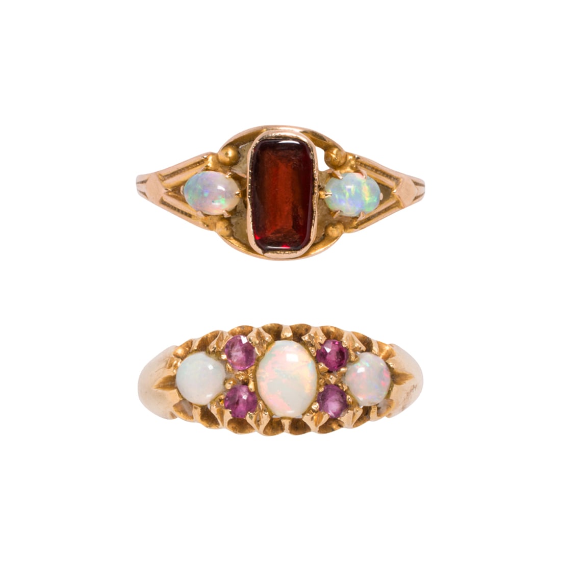 Two antique garnet, opal, and gold rings (1 of 2)