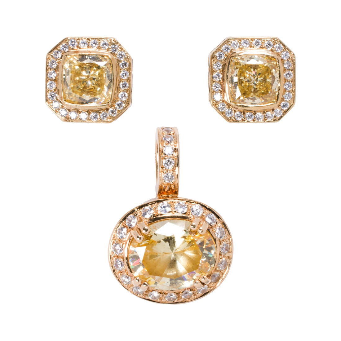 A cubic zirconia and 14k gold pendant and earring set (1 of 1)