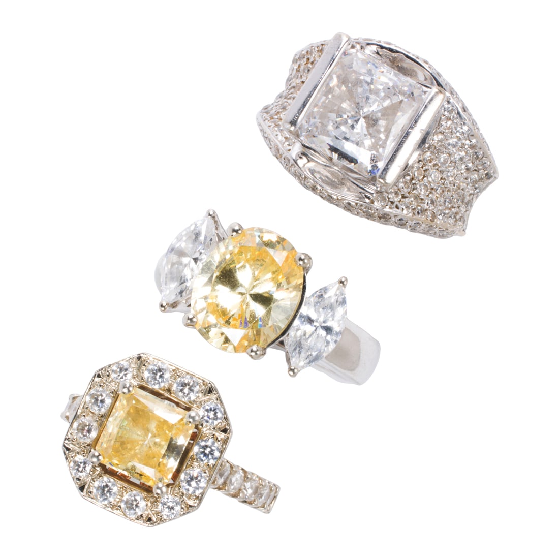 Three cubic zirconia and white gold rings (1 of 1)