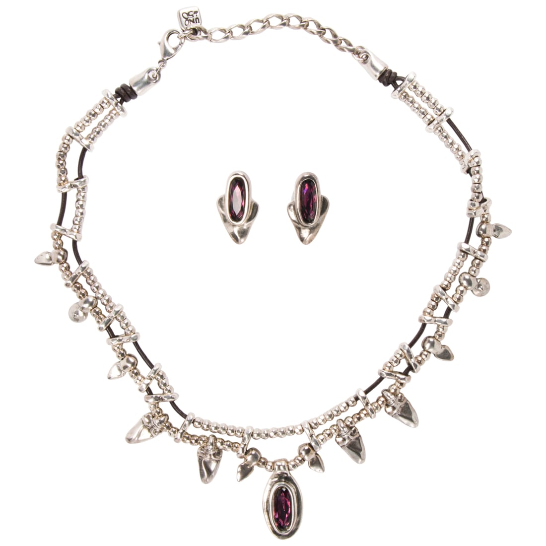 An UNOde50 silver-tone necklace and earrings set