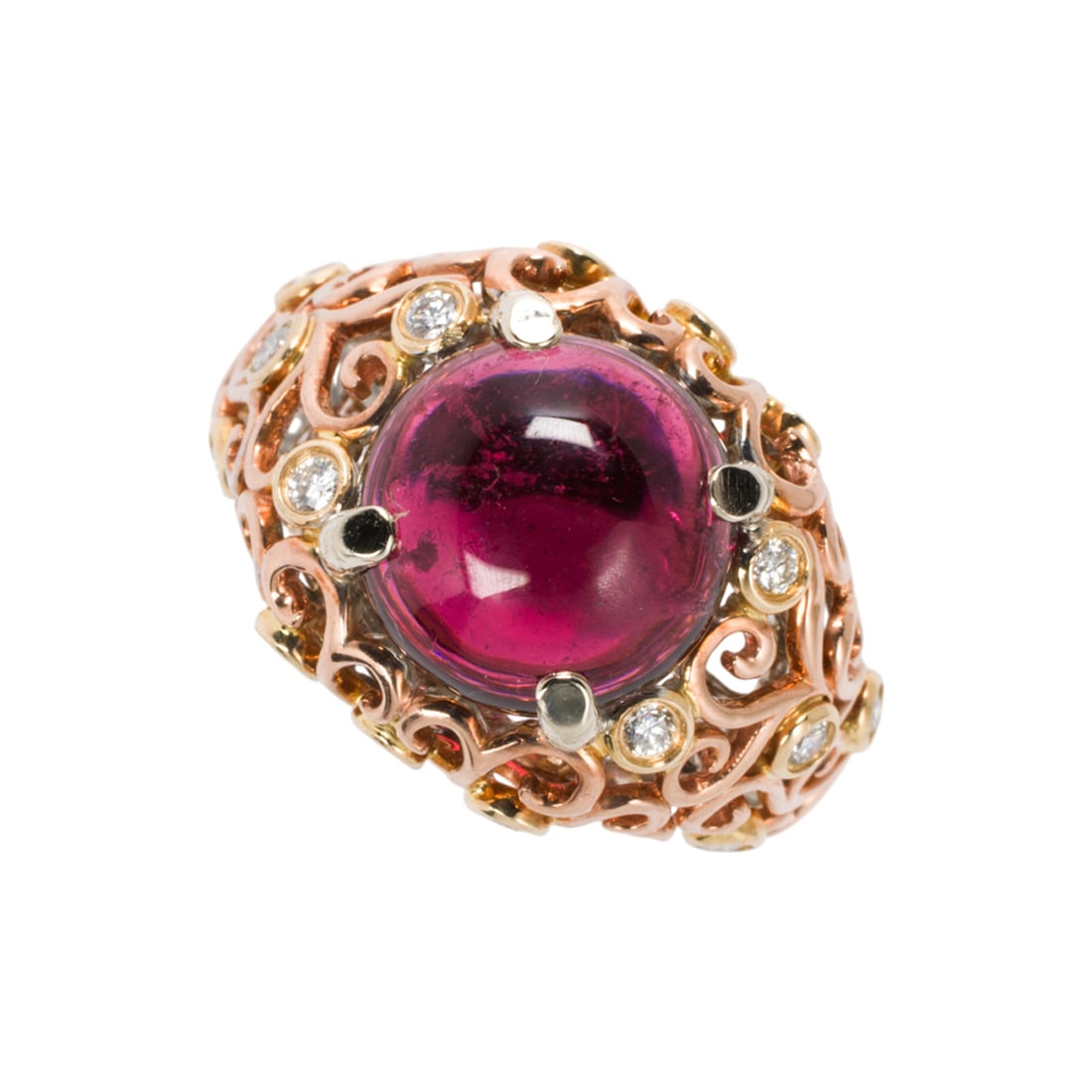 A pink tourmaline, diamond and 14k bi-color gold ring (1 of 1)