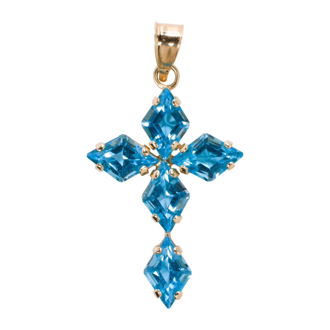 A blue stone and 14k gold cross pendant
