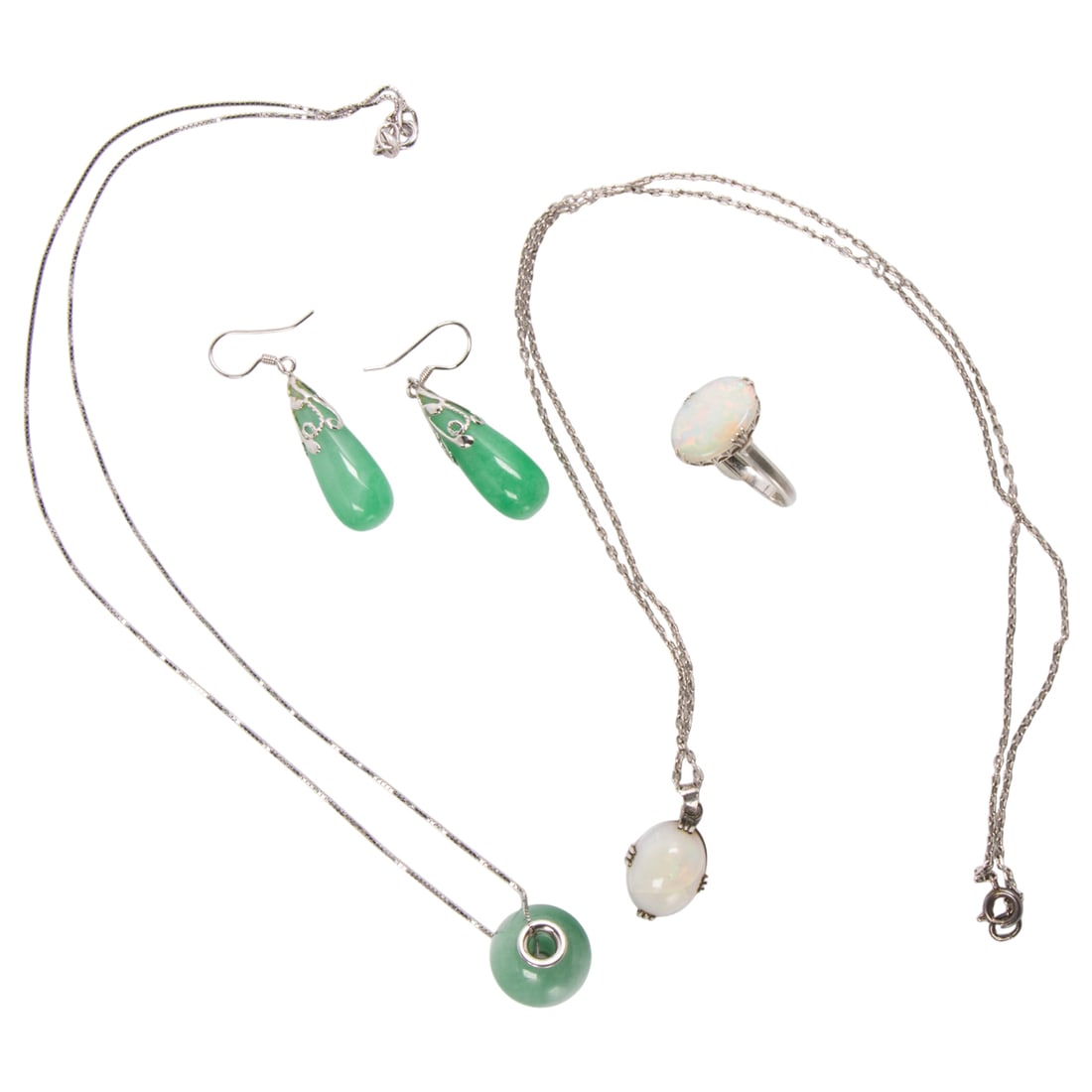 A group of silver and hardstone jewelry