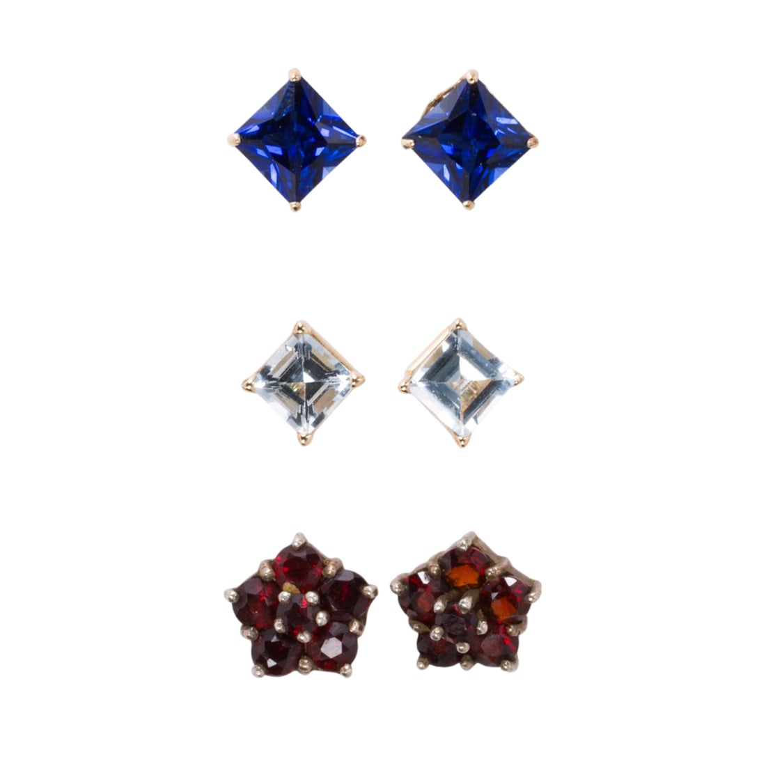 Three pairs of silver and gold stud earrings (1 of 1)